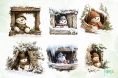 Watercolor Peeking Christmas Snowman Png Product Image 4