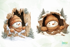 Watercolor Peeking Christmas Snowman Png Product Image 3