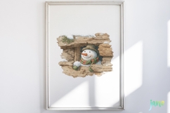 Watercolor Peeking Christmas Snowman Png Product Image 5