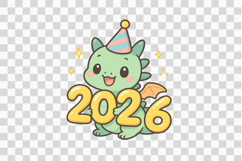 Baby Dragon Holding Shiny Golden "2026" Product Image 1