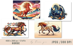 Horse symbol of 2026 year illustrations - 4 Jpeg Product Image 1