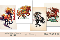 Horse symbol of 2026 year illustrations for posters- 4 Jpeg Product Image 1