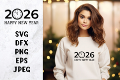 Happy New Year 2026 witn clock SVG. Holidays shirt design. Product Image 1