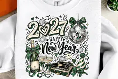 Happy New Year 2027 PNG, Retro Green Disco Ball Champagne Pa Product Image 2