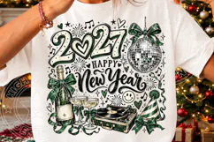 Happy New Year 2027 PNG, Retro Green Disco Ball Champagne Pa Product Image 3