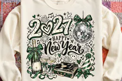 Happy New Year 2027 PNG, Retro Green Disco Ball Champagne Pa Product Image 4
