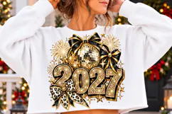 2027 New Year Disco Ball PNG | Black Gold Leopard Bow Party Product Image 2