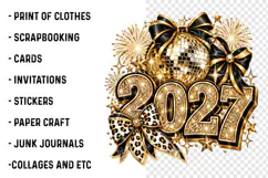 2027 New Year Disco Ball PNG | Black Gold Leopard Bow Party Product Image 3