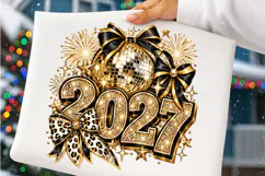 2027 New Year Disco Ball PNG | Black Gold Leopard Bow Party Product Image 4