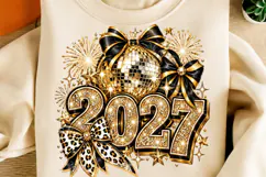 2027 New Year Disco Ball PNG | Black Gold Leopard Bow Party Product Image 5