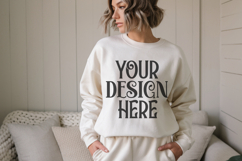 White Gildan 18000 Crewneck Sweatshirt Mockups,G18000 Product Image 1