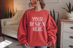 Red Gildan 18000 Sweatshirt Mockup,G18000 Crewneck Sweatsh Product Image 1