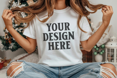 Christmas Bella Canvas 3001 White Shirt Mockup ,Trandy mock Product Image 1