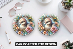 Cute Hen Car Coaster Sublimation| Animal Coaster PNG Product Image 1