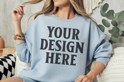 Gildan 18000 Light Blue Mockup , Crewneck Sweatshirt Boho Product Image 1