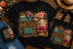 Half Mom Half Coffee PNG | Funny Mom Coffee Sublimation Desi Product Image 1