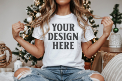 Christmas Bella Canvas 3001 White Shirt Mockup ,Trandy mock Product Image 1