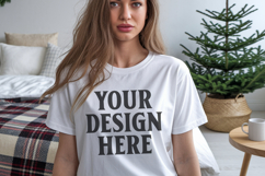 Bella Canvas 3001 White Christmas Shirt Mockup, Trandy Product Image 1