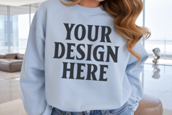 Gildan 18000 Light Blue Mockup , Crewneck Sweatshirt Boho Product Image 1