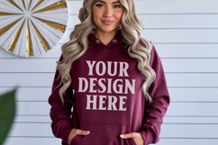 Maroon Gildan 18500 Hoodie Mockup, G18000 Hoodie Model mock Product Image 1