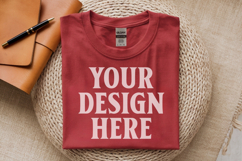 Red Gildan 5000 Flat Lay Tshirt Mockup, G5000 mockups Product Image 1