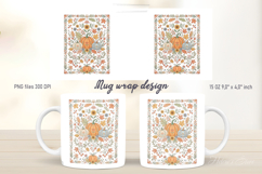 Pumpkin pattern mug wrap design png | Cute autumn flowers Product Image 1