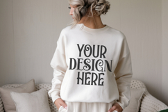 White Gildan 18000 Crewneck Sweatshirt Mockups,G18000 Product Image 1