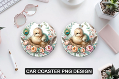 Cute Hen Car Coaster Sublimation| Animal Coaster PNG Product Image 1