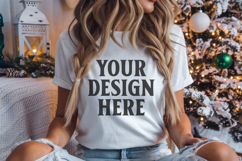 Christmas Bella Canvas 3001 White Shirt Mockup ,Trandy mock Product Image 1