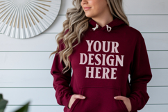 Maroon Gildan 18500 Hoodie Mockup, G18000 Hoodie Model mock Product Image 1