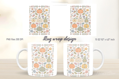 Pumpkin pattern mug wrap design png | Cute autumn flowers Product Image 1
