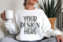 White Gildan 18000 Mockup, Sweatshirt Crewneck Mockups Product Image 1