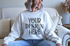 White Gildan 18000 Crewneck Sweatshirt Mockups,G18000 Product Image 1