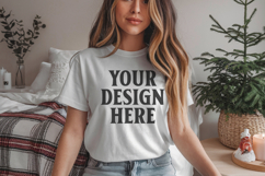 Bella Canvas 3001 White Christmas Shirt Mockup, Trandy Product Image 1