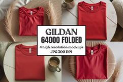 Gildan 64000 Folded Tshirt Mockup , Folded Tee Flat Lay Product Image 1