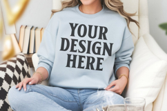 Gildan 18000 Light Blue Mockup , Crewneck Sweatshirt Boho Product Image 1
