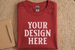 Red Gildan 5000 Flat Lay Tshirt Mockup, G5000 mockups Product Image 1