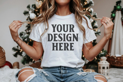 Christmas Bella Canvas 3001 White Shirt Mockup ,Trandy mock Product Image 1