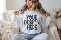 White Gildan 18000 Crewneck Sweatshirt Mockups,G18000 Product Image 1
