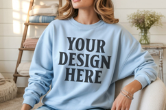 Light Blue Gildan 18000 Crewnwck Sweatshirt Mockup, gildan Product Image 1
