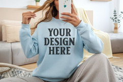 Gildan 18000 Light Blue Mockup , Crewneck Sweatshirt Boho Product Image 1