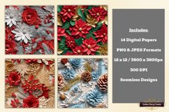 14 3D Christmas Paper Cut Flowers Digital Seamless Patterns Product Image 2