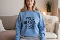 Carolina Blue Gildan 18000 Sweatshirt Mockup,G18000 Crewneck Product Image 1
