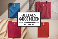 Gildan 64000 Folded Tshirt Mockup , Folded Tee Flat Lay Product Image 1