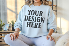 Light Blue Gildan 18000 Crewnwck Sweatshirt Mockup, gildan Product Image 1