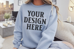 Gildan 18000 Light Blue Mockup , Crewneck Sweatshirt Boho Product Image 1