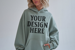 Military Green Gildan 18500 Hoodie Mockup, G18000 Hoodie Mod Product Image 1