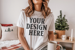 Bella Canvas 3001 White Christmas Shirt Mockup, Trandy Product Image 1