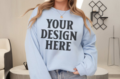 Gildan 18000 Light Blue Mockup , Crewneck Sweatshirt Boho Product Image 1