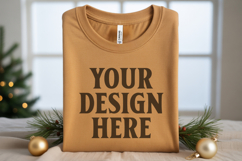Christmas Bella Canvas 3001 Heather Mustard Folded Tshirt Mo Product Image 1
